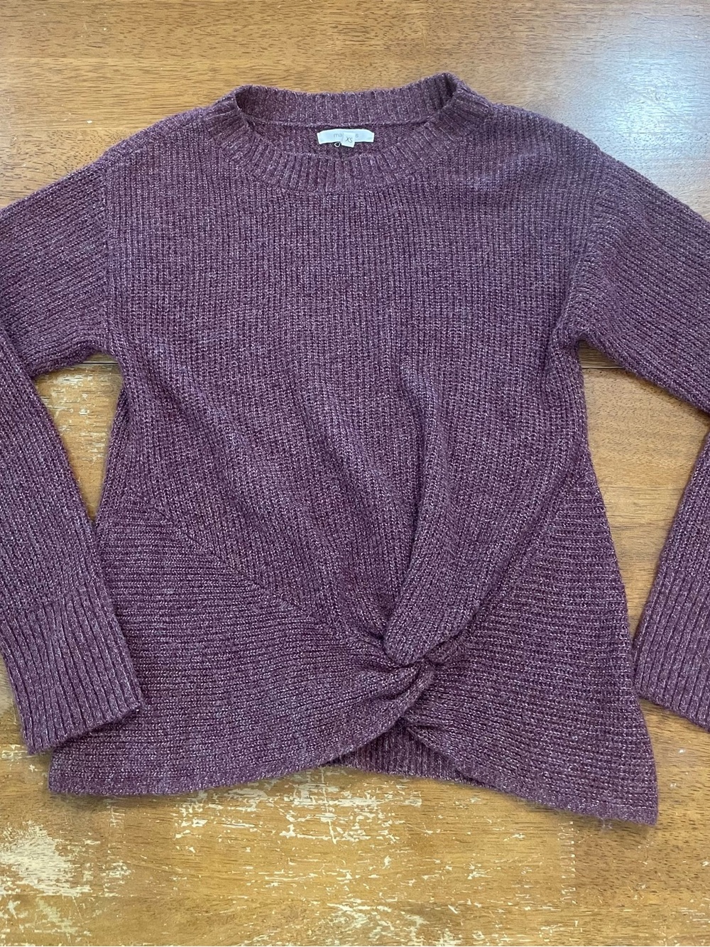 Maurices Plum Twist Front Crewneck Sweater